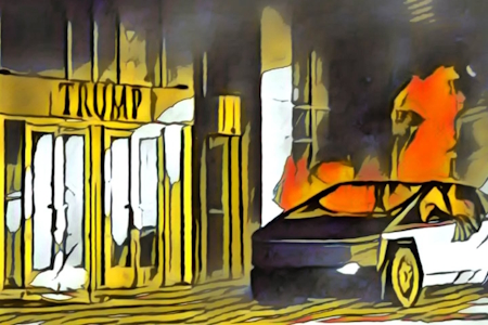 Burning Tesla Cybertruck in front of Trump Hotel Las Vegas